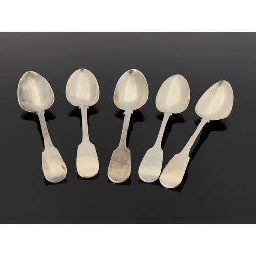 127 - Five George III and later silver table spoons, various London makers and dates, Fiddle pattern, 23cm... 