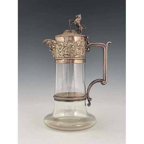 136 - A Victorian silver mounted glass claret jug, Elkington and Co., Birmingham 1894, the bulbous Christo... 