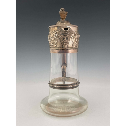 136 - A Victorian silver mounted glass claret jug, Elkington and Co., Birmingham 1894, the bulbous Christo... 