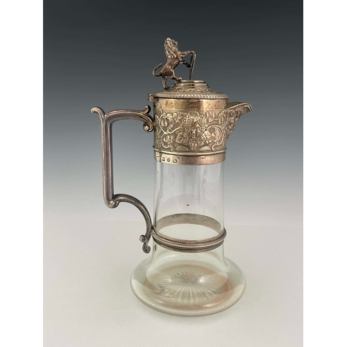 136 - A Victorian silver mounted glass claret jug, Elkington and Co., Birmingham 1894, the bulbous Christo... 