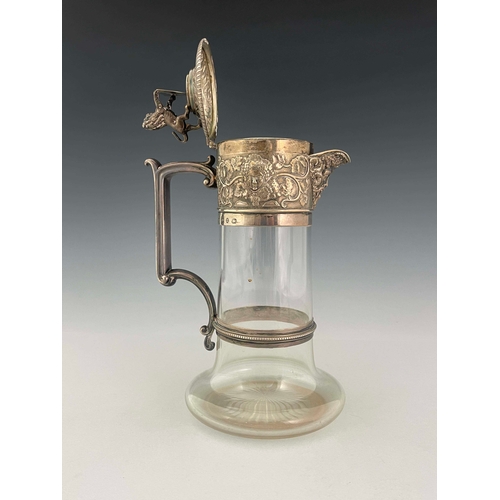 136 - A Victorian silver mounted glass claret jug, Elkington and Co., Birmingham 1894, the bulbous Christo... 