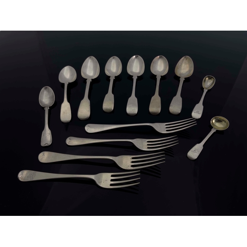 143 - A collection of George III and later silver flatware, various dates and makers, Fiddle and Old Engli... 