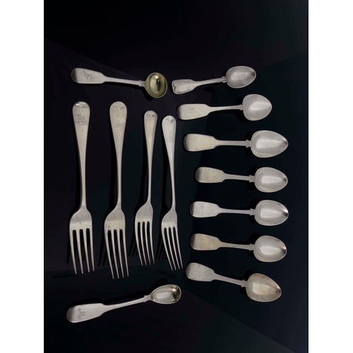 143 - A collection of George III and later silver flatware, various dates and makers, Fiddle and Old Engli... 