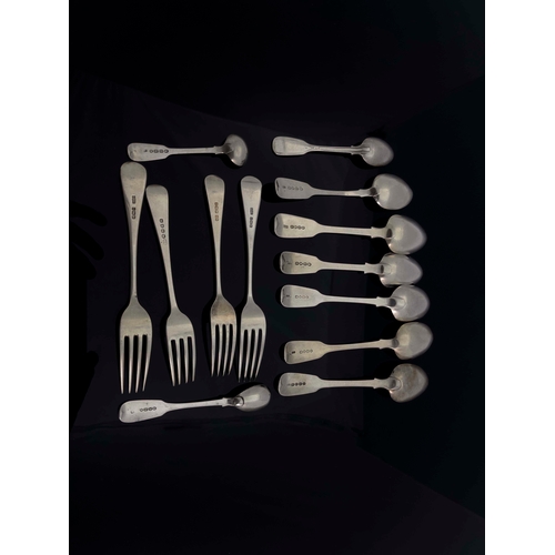 143 - A collection of George III and later silver flatware, various dates and makers, Fiddle and Old Engli... 