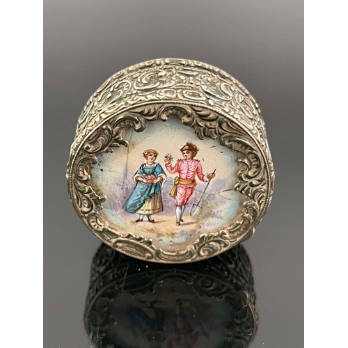 151 - A Victorian silver and enamelled pill box, Edwin Thompson Bryant, London 1892, circular form, the hi... 