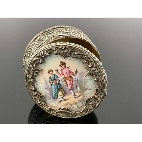 151 - A Victorian silver and enamelled pill box, Edwin Thompson Bryant, London 1892, circular form, the hi... 