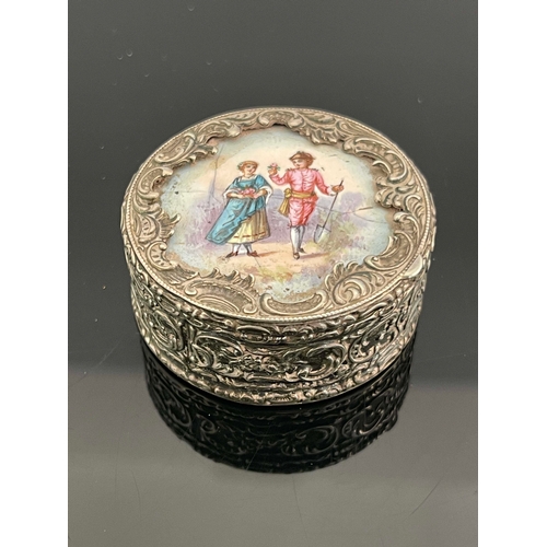 151 - A Victorian silver and enamelled pill box, Edwin Thompson Bryant, London 1892, circular form, the hi... 