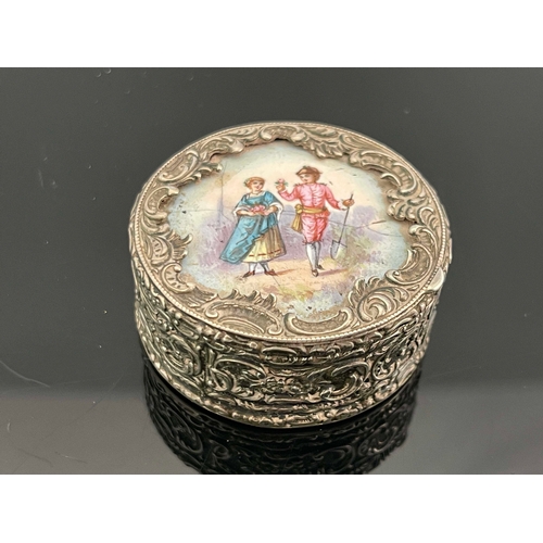 151 - A Victorian silver and enamelled pill box, Edwin Thompson Bryant, London 1892, circular form, the hi... 