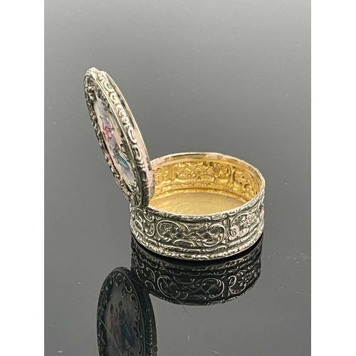 151 - A Victorian silver and enamelled pill box, Edwin Thompson Bryant, London 1892, circular form, the hi... 