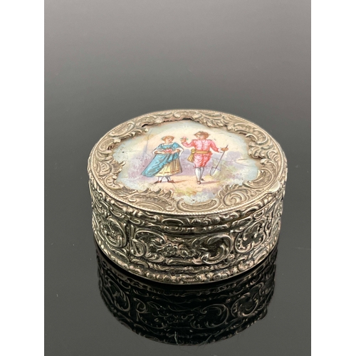 151 - A Victorian silver and enamelled pill box, Edwin Thompson Bryant, London 1892, circular form, the hi... 