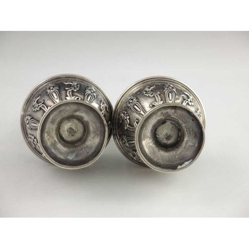 164 - A pair of Victorian silver casters, Robert Garrard II, London 1856, cast baluster form, engraved wit... 