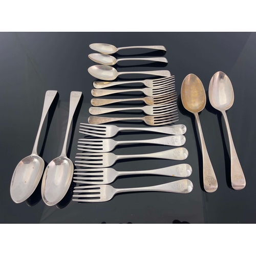 172 - A part canteen of Victorian silver flatware, George Adams, London 1872, Old English pattern, includi... 