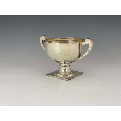 175 - A George V silver twin handled bowl, James Deakin and Sons, Sheffield 1925, pedestal hemispherical f... 