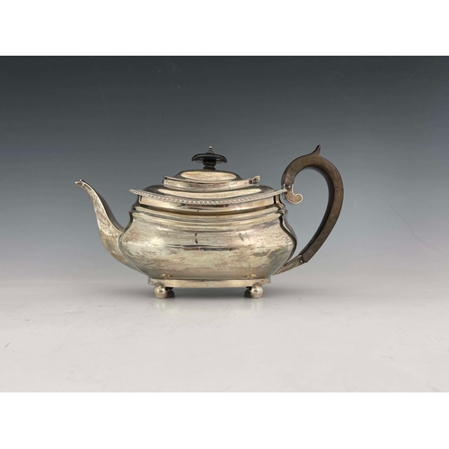 184 - An Edwardian silver teapot, C S Harris and Sons, London 1906, shouldered boat form with reeded rim a... 