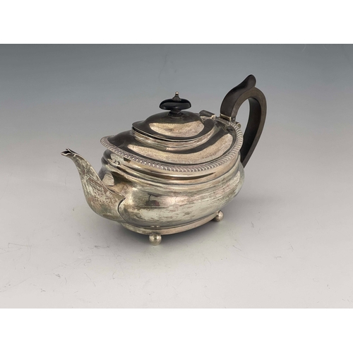 184 - An Edwardian silver teapot, C S Harris and Sons, London 1906, shouldered boat form with reeded rim a... 