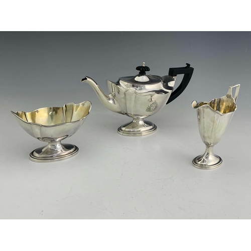 191 - Royal Navy interest, an Edwardian three piece tea set, Marks & Cohen, Birmingham 1905, multifaceted ... 