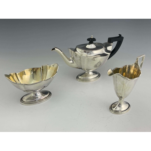 191 - Royal Navy interest, an Edwardian three piece tea set, Marks & Cohen, Birmingham 1905, multifaceted ... 