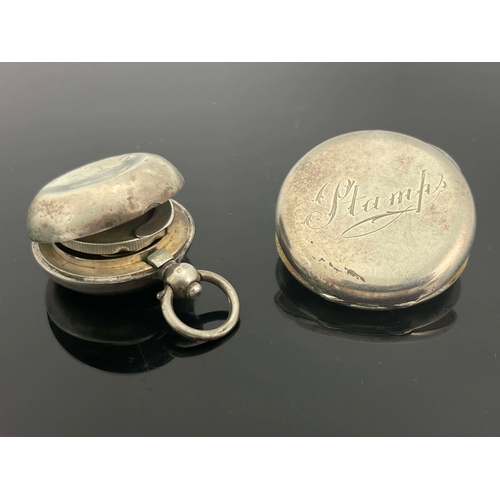 196 - An Edwardian silver fob stamp case and a Victorian sovereign case, Miller Brothers, Birmingham 1908 ... 