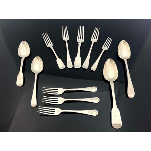 201 - George III and later silver flatware, various makers and dates, including Old English and Fiddle pat... 