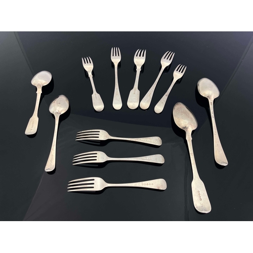 201 - George III and later silver flatware, various makers and dates, including Old English and Fiddle pat... 