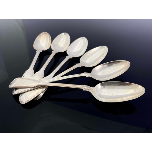 204 - A set of six William IV and Victorian silver table spoon, Mary Chawner, London 1836 and 1839, Fiddle... 