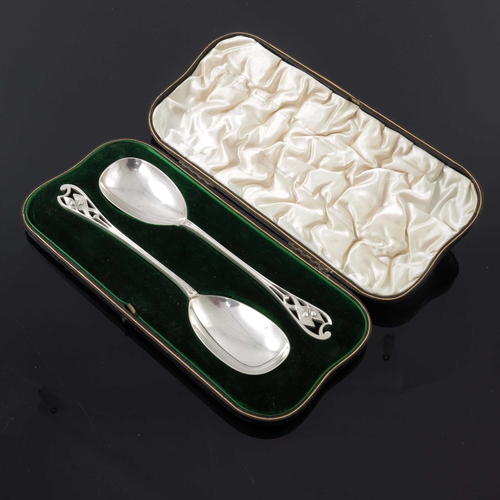 237 - Kate Harris for William Hutton, a pair of Arts and Crafts silver serving spoons, London 1901, the ca... 