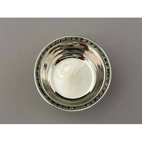 250 - Liberty and Co, an Arts and Crafts silver and enamelled bowl, Birmingham 1910, rounded form, the rim... 