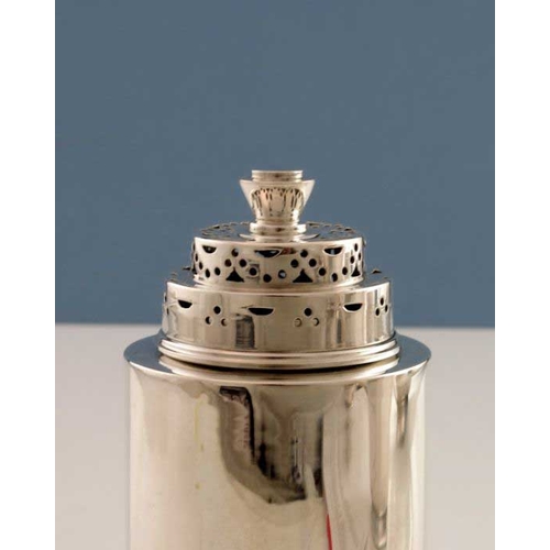 257 - An Art Deco silver caster, Edward Barnard, London 1936, cylindrical form on stepped conical foot, wi... 