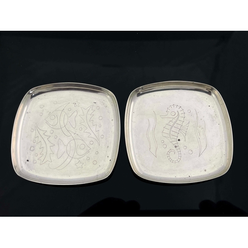 271 - Geoffrey Bellamy, a pair of Modernist silver dishes or coasters, A E Jones, Birmingham 1960, cushion... 