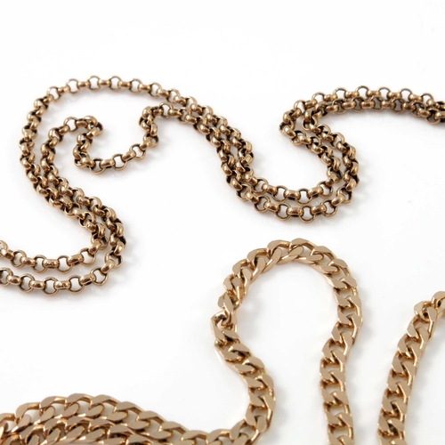 292 - Two 9 carat gold chain necklaces, one rolo link, the other of cable link design