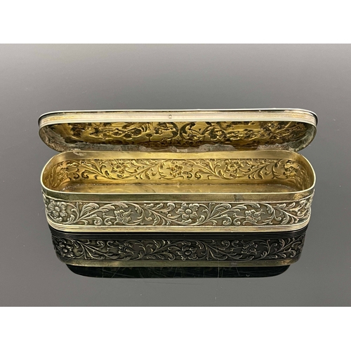 18 - A Dutch silver tobacco box, 1910, oblong rounded form, the lid embossed with tavern scenes within C ... 