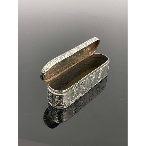 24 - A Dutch silver snuff box, rounded oblong form, the hinged lid and base embossed with putti within C ... 