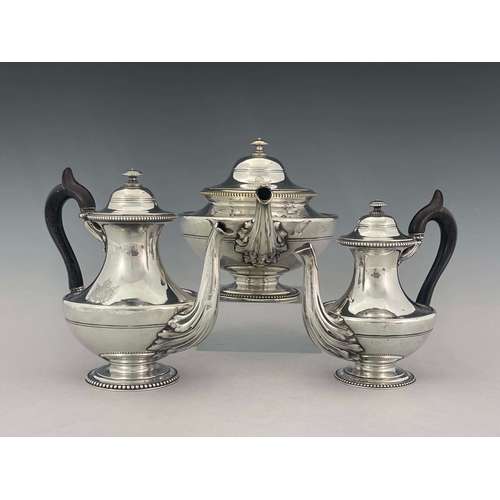 30 - Service de la Maison de l'Empereur, a Napoleon III silver plated three piece tea and coffee service,... 