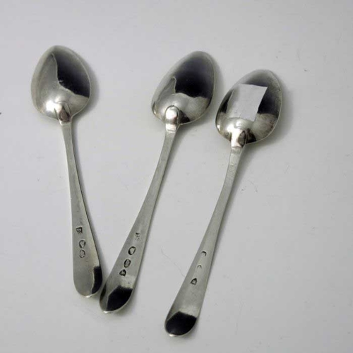 46 - A set of three George III Irish silver spoons, John Shiels, Dublin 1793, bright cut Celtic Point pat... 