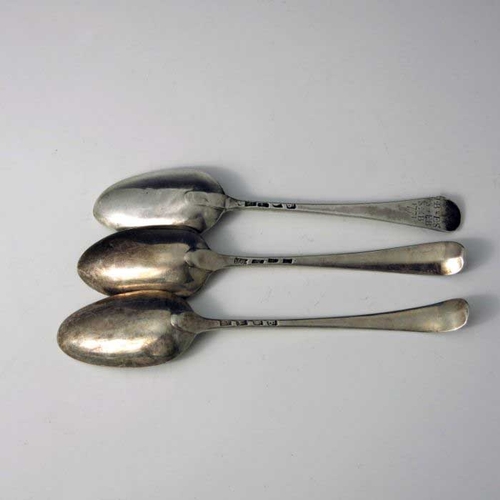 49 - Three George III silver tablespoons, Hester Bateman, London 1773 and 1776, Old English pattern, 22.5... 