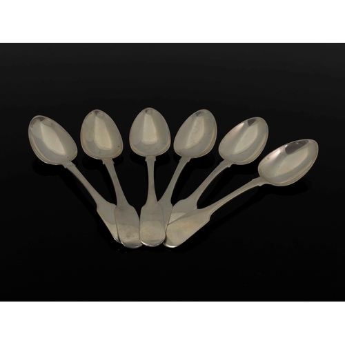 53 - A set of six Provincial silver dessert spoons, John Stone, Exeter 1836, Fiddle pattern, 18cm long, 7... 