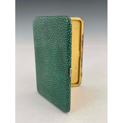 56 - A George V silver and shagreen cigarette case, George Betjemann & Sons Ltd, London 1930, rectangular... 