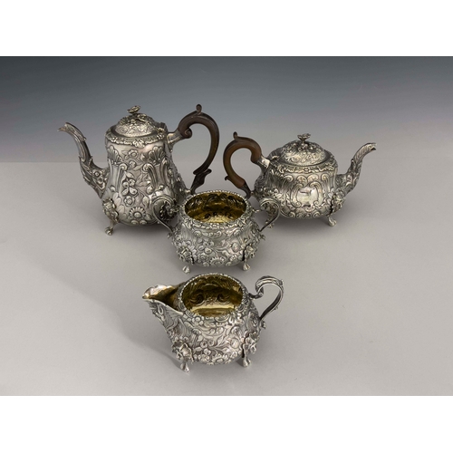 59 - A George IV silver four piece tea and coffee set, J Whitehouse, London 1825, pear shaped baluster fo... 