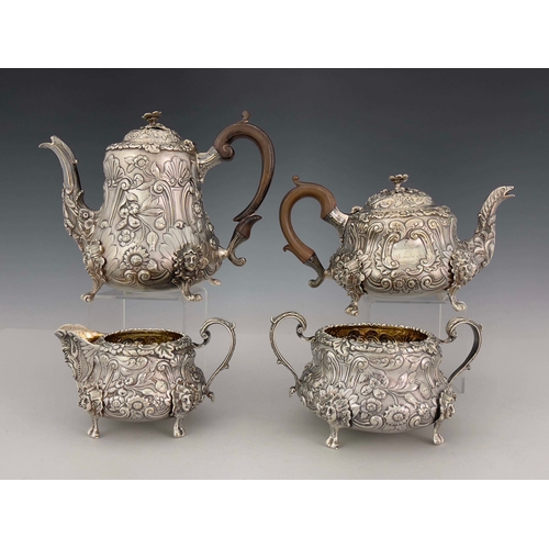 59 - A George IV silver four piece tea and coffee set, J Whitehouse, London 1825, pear shaped baluster fo... 