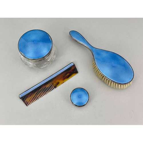 63 - George V silver and enamelled dressing table items, A E Sturge, Birmingham 1926/27, including cut gl... 