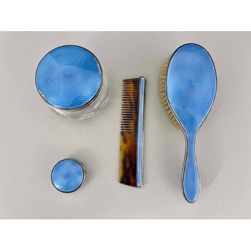 63 - George V silver and enamelled dressing table items, A E Sturge, Birmingham 1926/27, including cut gl... 