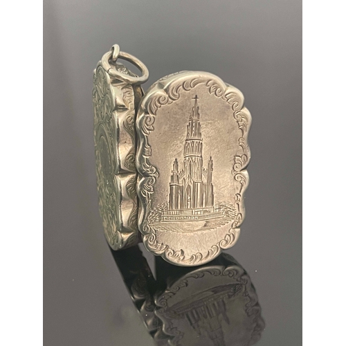 74 - A Victorian silver vinaigrette, James Fenton, Birmingham 1864, engraved with the Scott Monument Edin... 