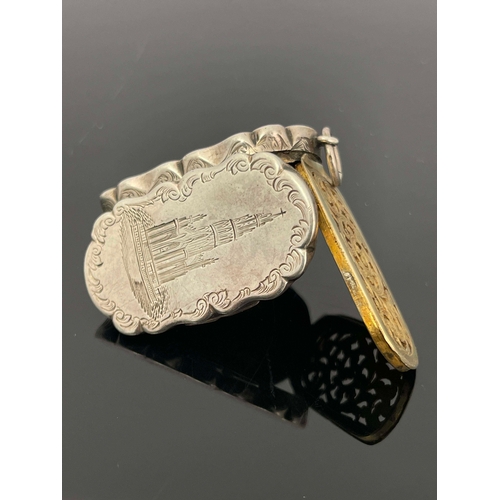 74 - A Victorian silver vinaigrette, James Fenton, Birmingham 1864, engraved with the Scott Monument Edin... 