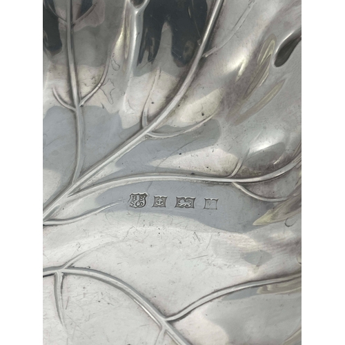 77 - An Elizabeth II silver leaf dish, Barker Ellis Silver Co., Birmingham 1970, embossed leaf form, 14.5... 