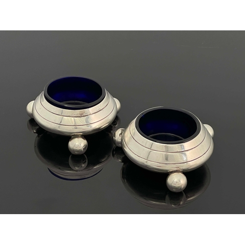 80 - A pair of Victorian silver salt cellars, Charles Frederick Hancock, London 1874, conical shape on th... 