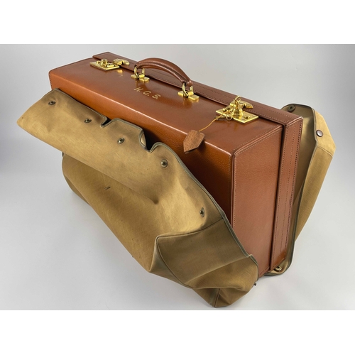 94 - A George VI Mappin & Webb dressing case, monogrammed canvas foul weather cover, tan leather case wit... 