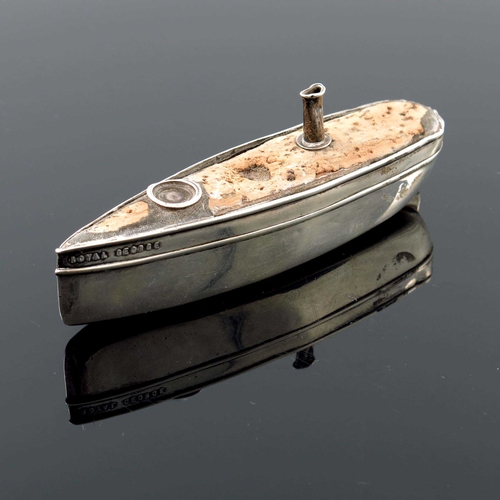 98 - An Edwardian silver boat form pin cushion, S Blackensee & Sons, Birmingham 1910, lacking cover, 12.5... 