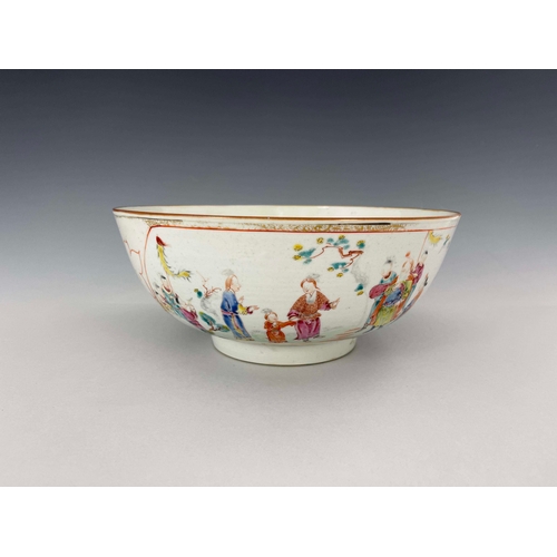 367 - An 18th Century Chinese sideboard bowl, cafe au lait rim, famille rose decoration with seated smilin... 