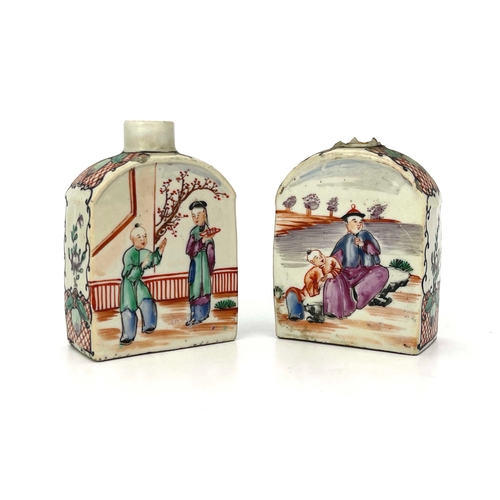 371 - A pair of Chinese famille rose tea caddies, 18th century, shouldered cuboid form, painted with Manda... 