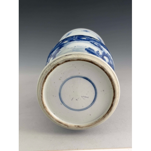 379 - A Chinese blue and white yen yen vase, 18th Century, flared rim, painted with a continuous mountaino... 